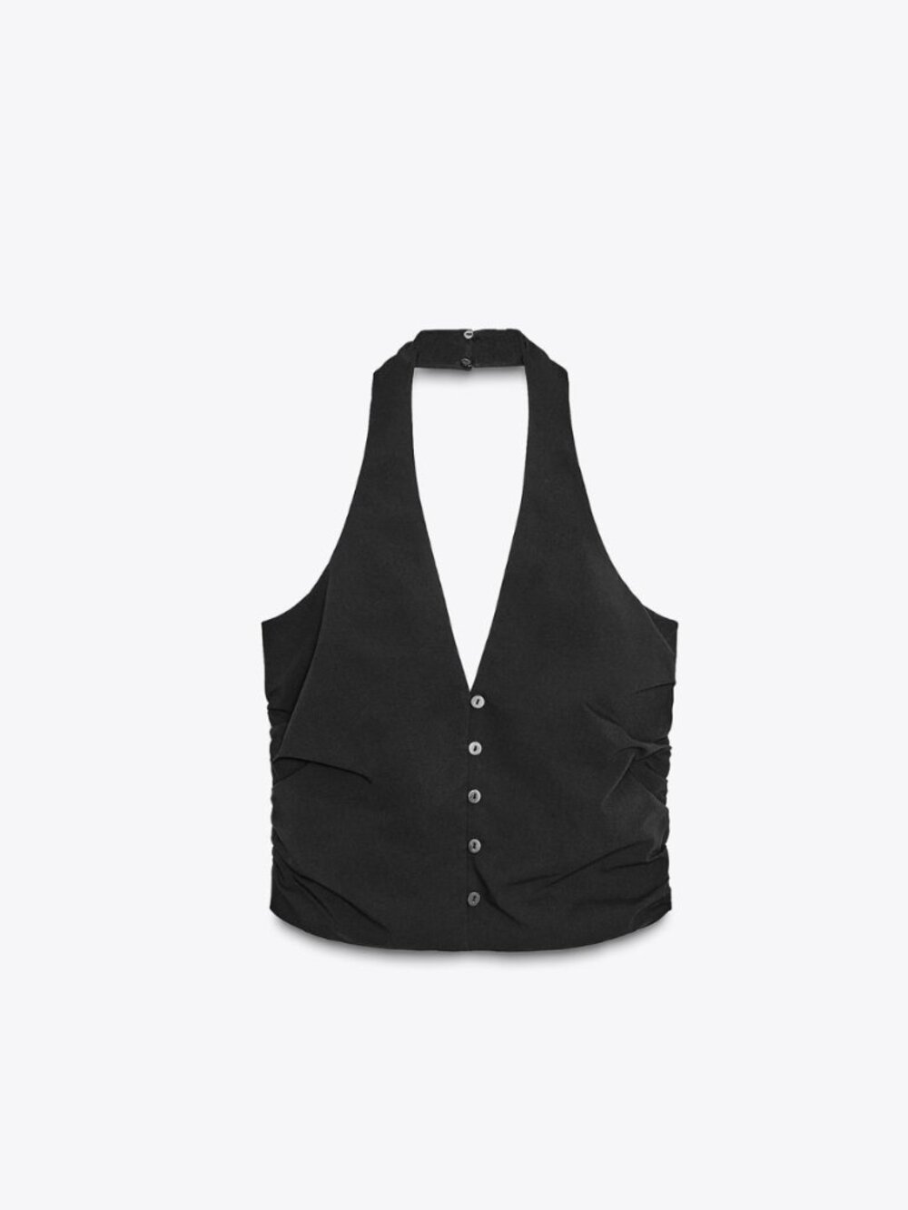 Zara Gathered Halter Waistcoat Top Black Open Back NWT Size S